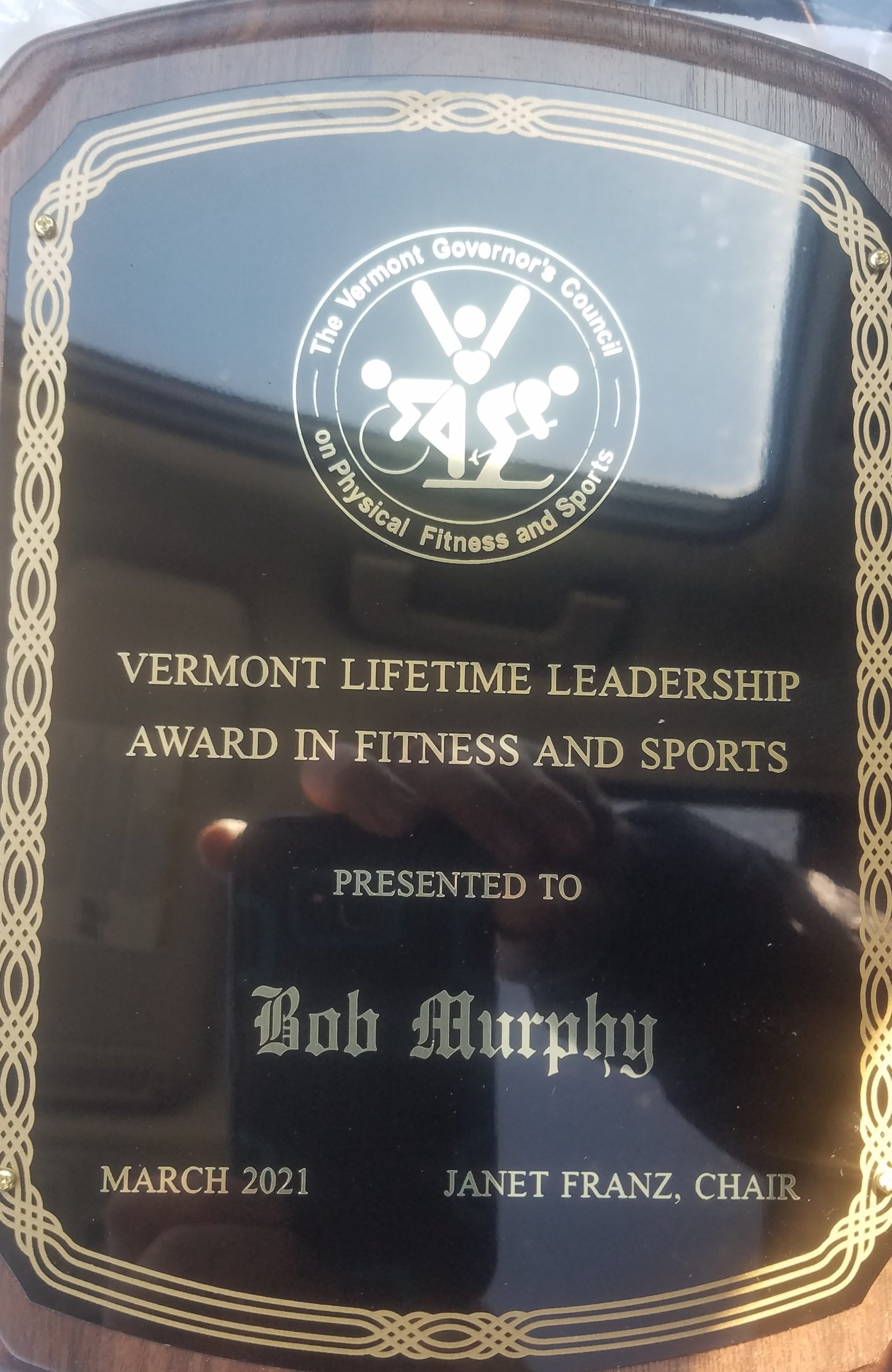 Vermont Lifetime Leadership Award in Fitness and Sports presented to Bob Murphy